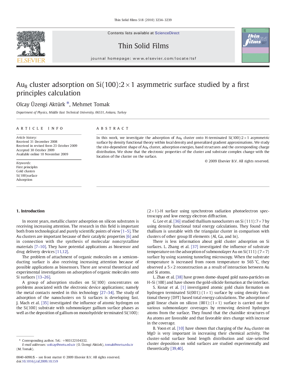 Au8 cluster adsorption on Si(100):2 × 1 asymmetric surface studied by a first principles calculation