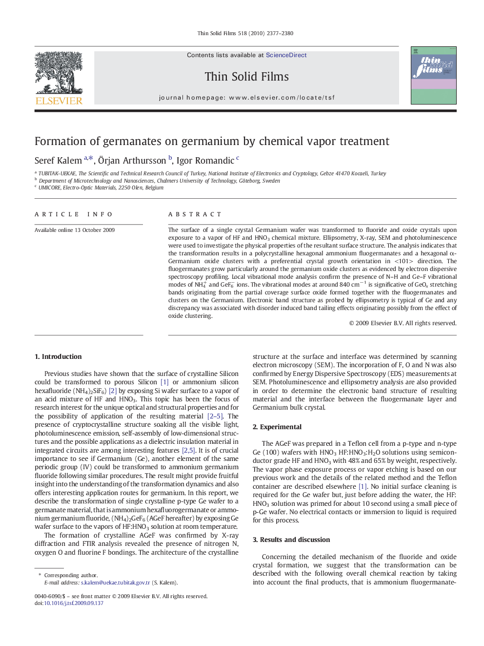 Formation of germanates on germanium by chemical vapor treatment
