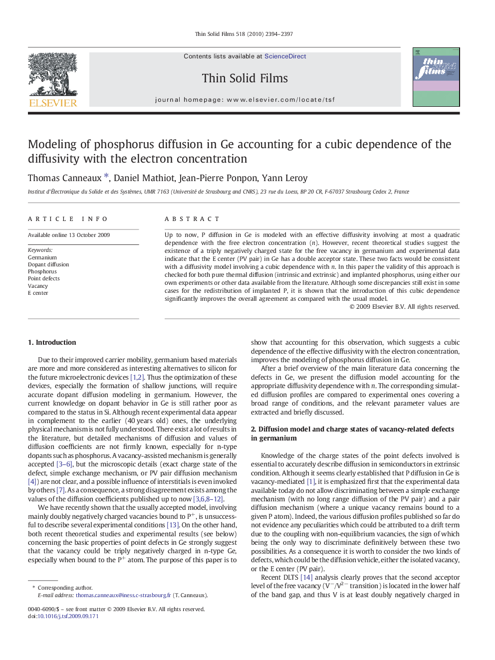 Modeling of phosphorus diffusion in Ge accounting for a cubic dependence of the diffusivity with the electron concentration