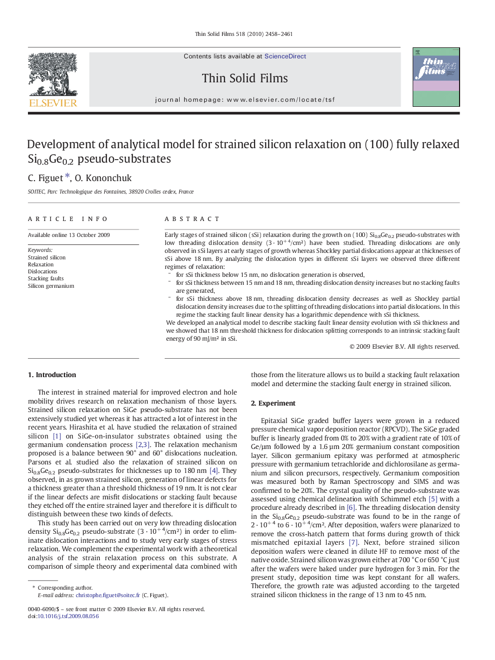 Development of analytical model for strained silicon relaxation on (100) fully relaxed Si0.8Ge0.2 pseudo-substrates