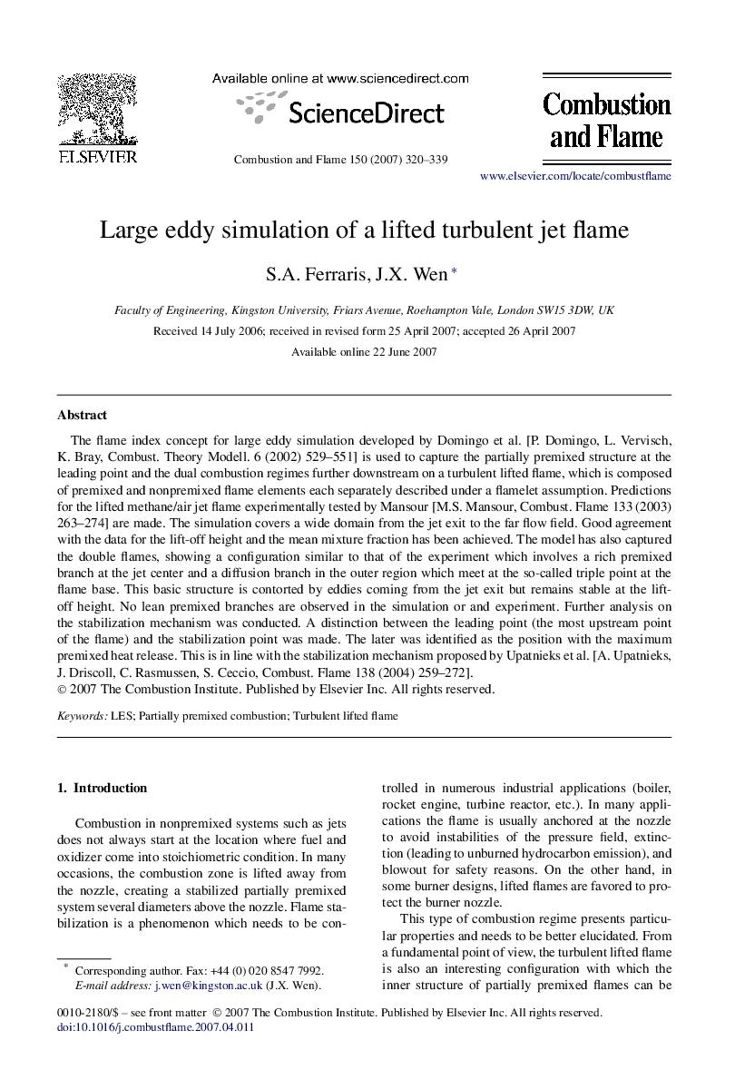 Large eddy simulation of a lifted turbulent jet flame