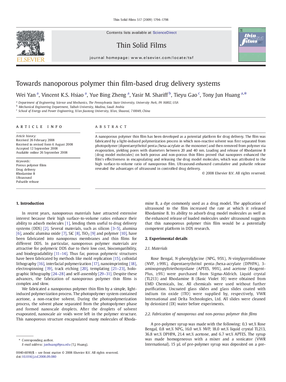 Towards nanoporous polymer thin film-based drug delivery systems