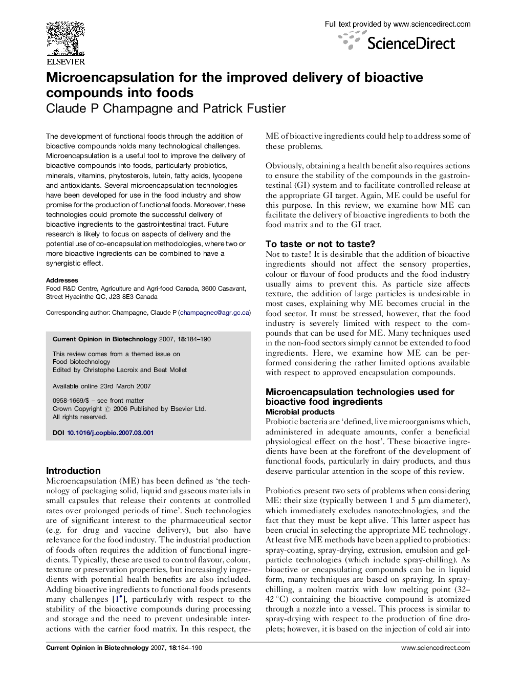 Microencapsulation for the improved delivery of bioactive compounds into foods