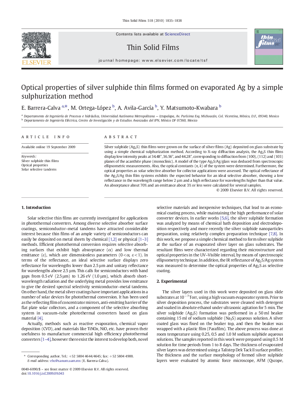 Optical properties of silver sulphide thin films formed on evaporated Ag by a simple sulphurization method