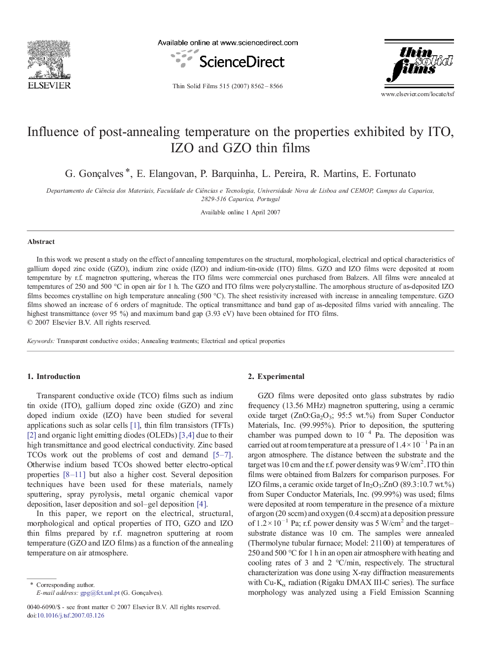 Influence of post-annealing temperature on the properties exhibited by ITO, IZO and GZO thin films