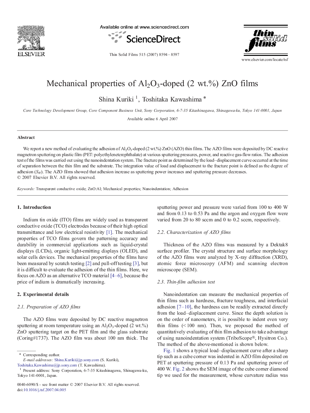 Mechanical properties of Al2O3-doped (2 wt.%) ZnO films