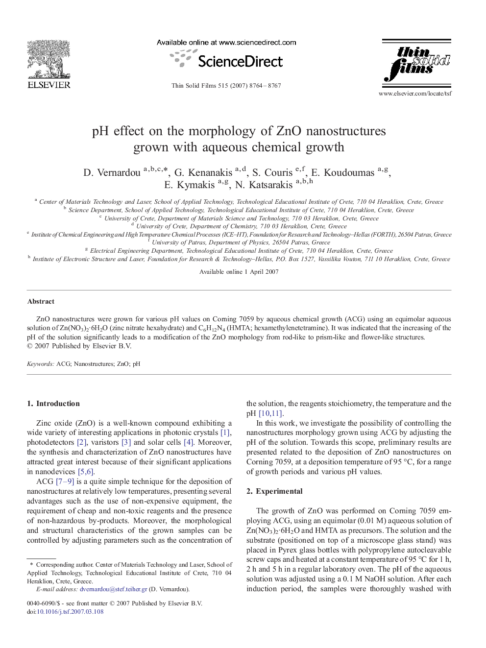 pH effect on the morphology of ZnO nanostructures grown with aqueous chemical growth