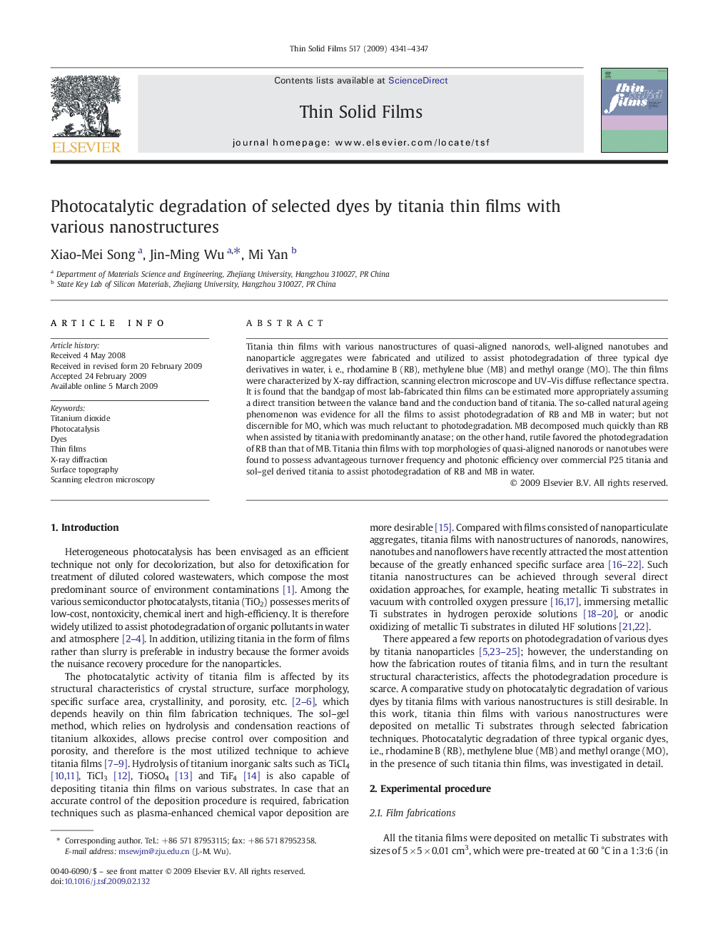 Photocatalytic degradation of selected dyes by titania thin films with various nanostructures