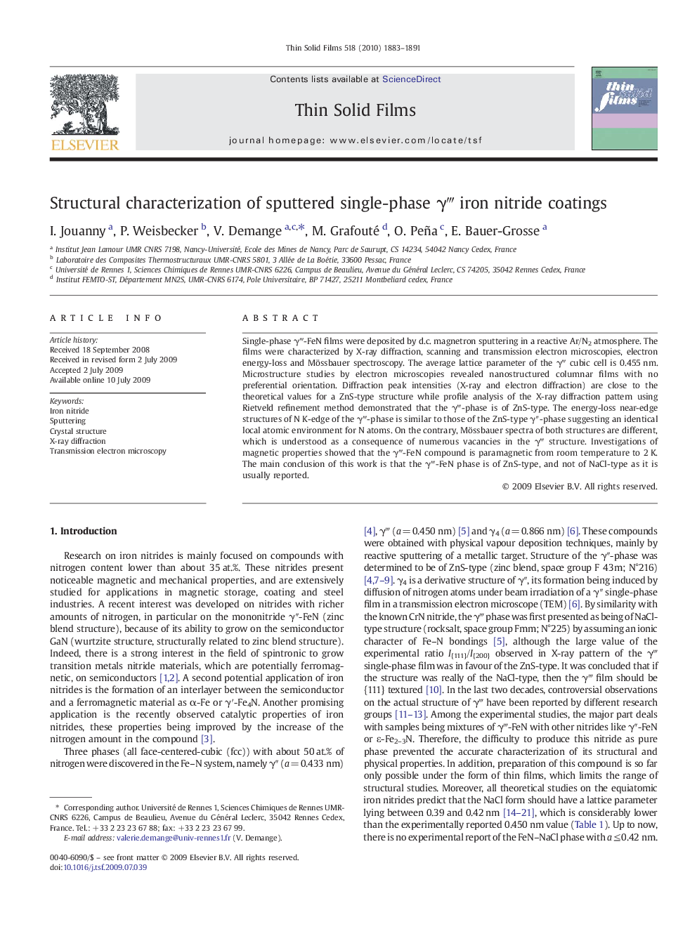 Structural characterization of sputtered single-phase γ‴ iron nitride coatings