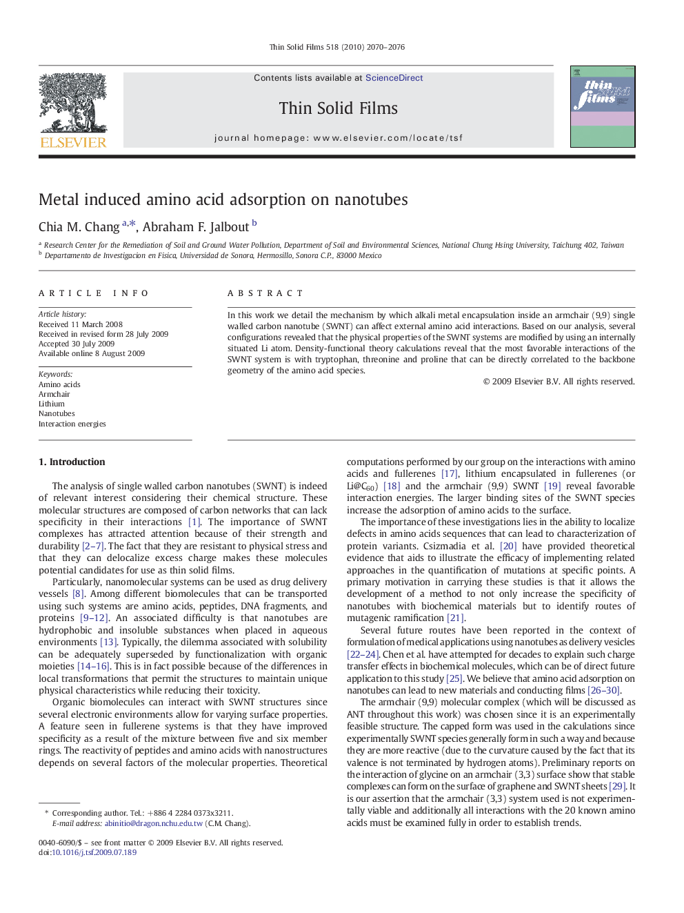 Metal induced amino acid adsorption on nanotubes