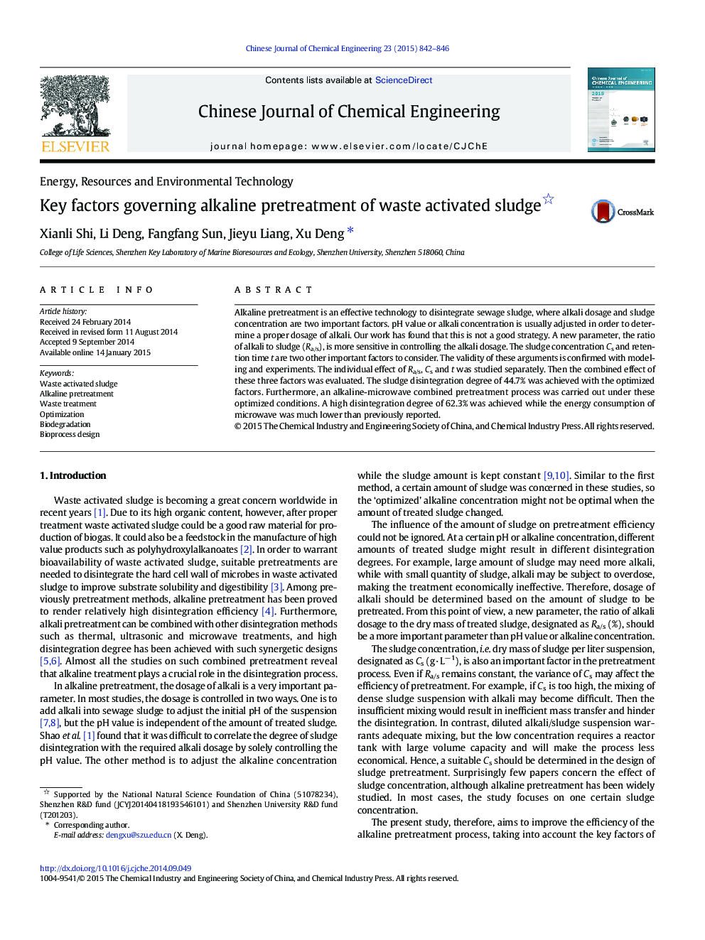 Key factors governing alkaline pretreatment of waste activated sludge 