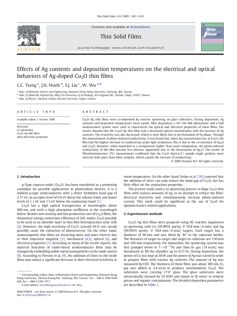 Effects of Ag contents and deposition temperatures on the electrical and optical behaviors of Ag-doped Cu2O thin films