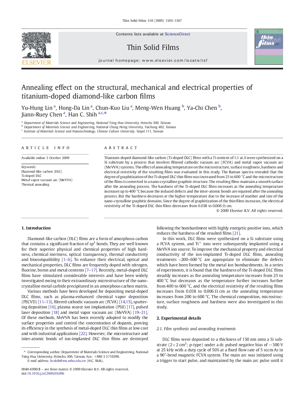 Annealing effect on the structural, mechanical and electrical properties of titanium-doped diamond-like carbon films