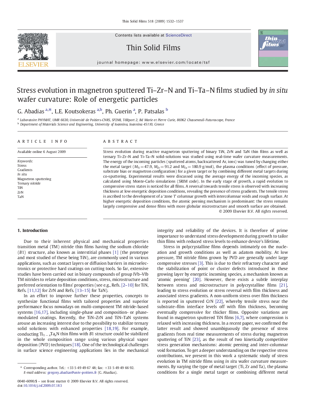 Stress evolution in magnetron sputtered Ti–Zr–N and Ti–Ta–N films studied by in situ wafer curvature: Role of energetic particles