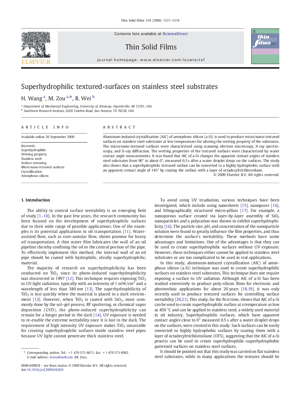 Superhydrophilic textured-surfaces on stainless steel substrates