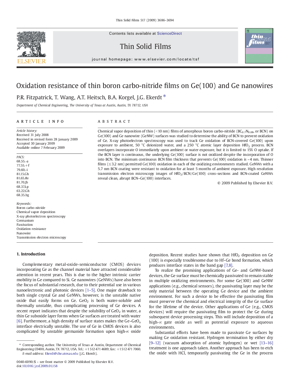 Oxidation resistance of thin boron carbo-nitride films on Ge(100) and Ge nanowires