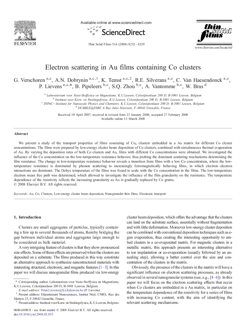 Electron scattering in Au films containing Co clusters