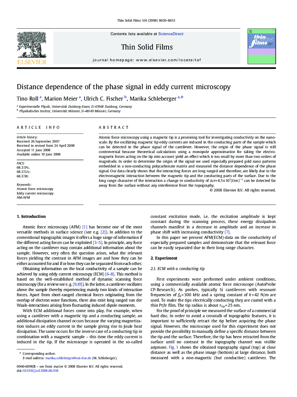 Distance dependence of the phase signal in eddy current microscopy