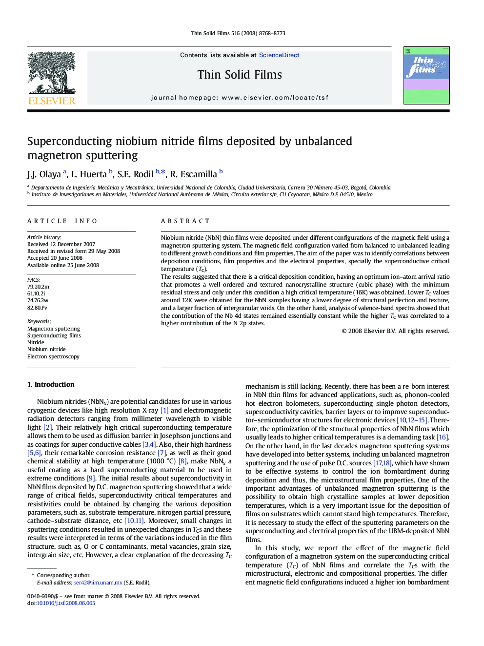 Superconducting niobium nitride films deposited by unbalanced magnetron sputtering