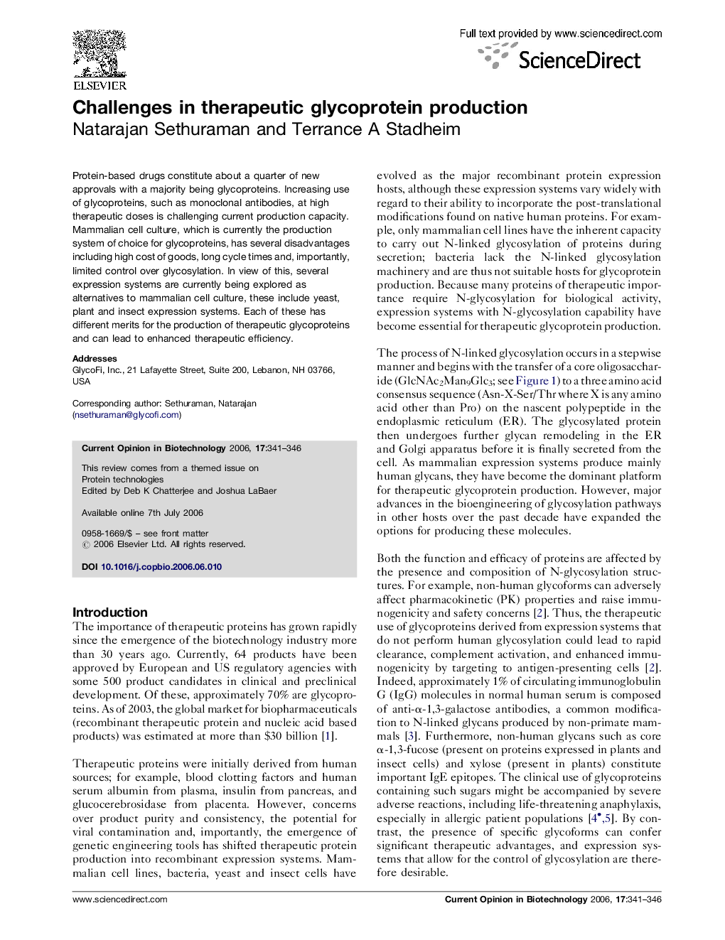 Challenges in therapeutic glycoprotein production