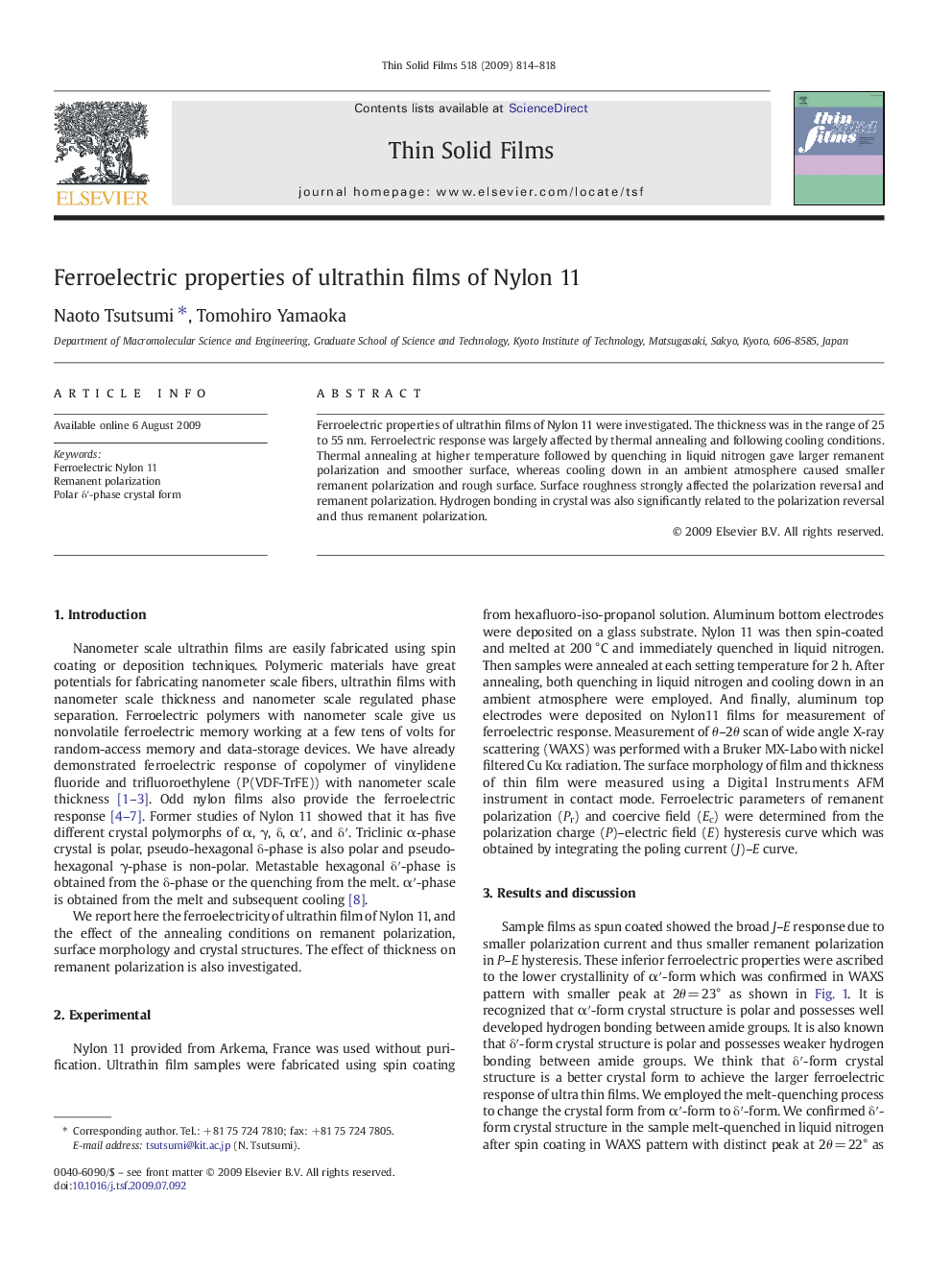 Ferroelectric properties of ultrathin films of Nylon 11