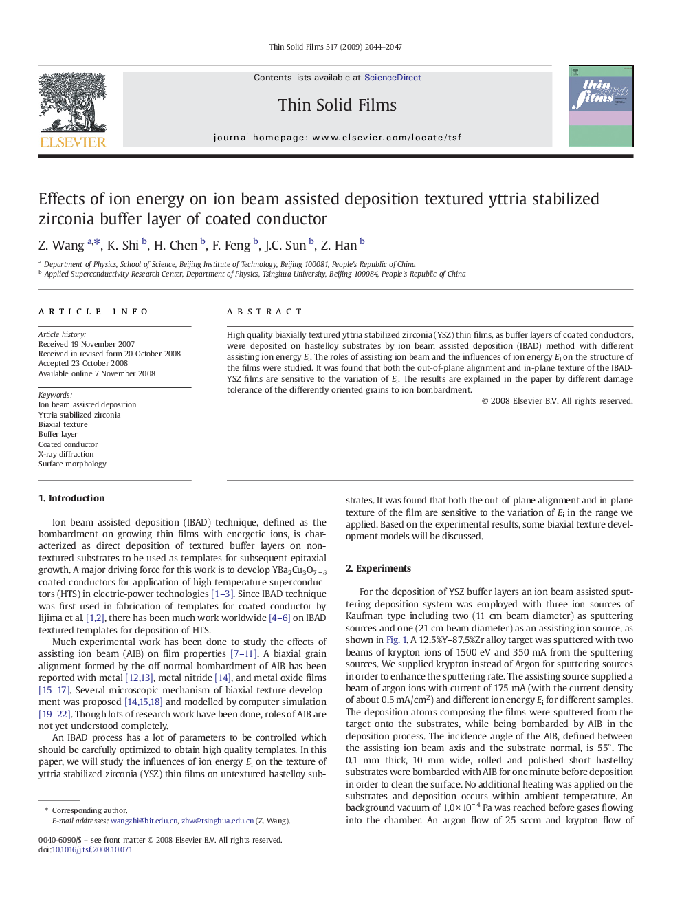 Effects of ion energy on ion beam assisted deposition textured yttria stabilized zirconia buffer layer of coated conductor