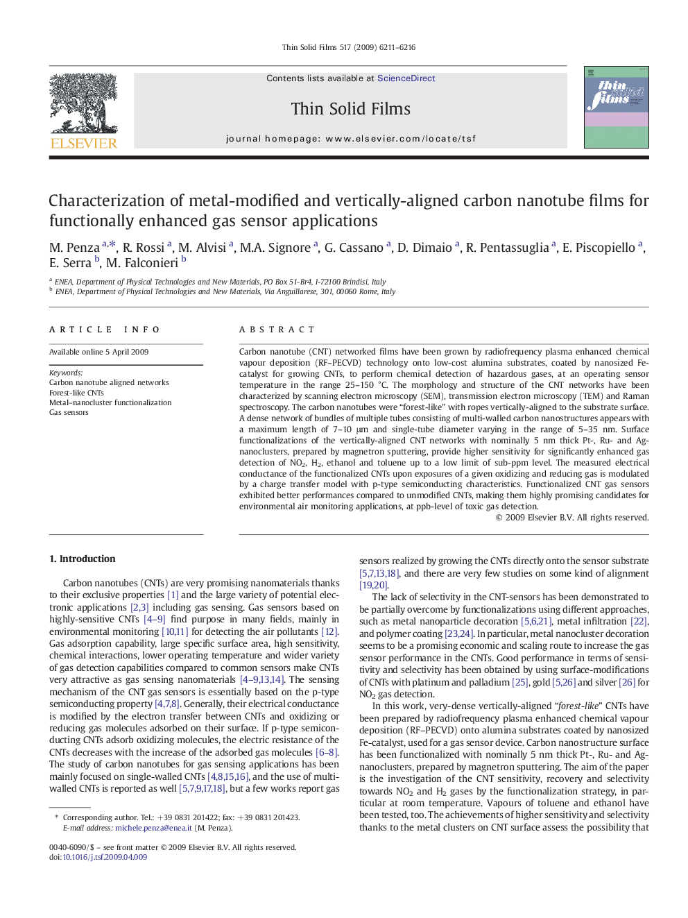 Characterization of metal-modified and vertically-aligned carbon nanotube films for functionally enhanced gas sensor applications