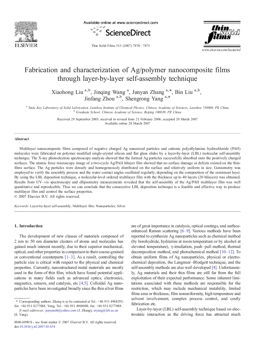 Fabrication and characterization of Ag/polymer nanocomposite films through layer-by-layer self-assembly technique