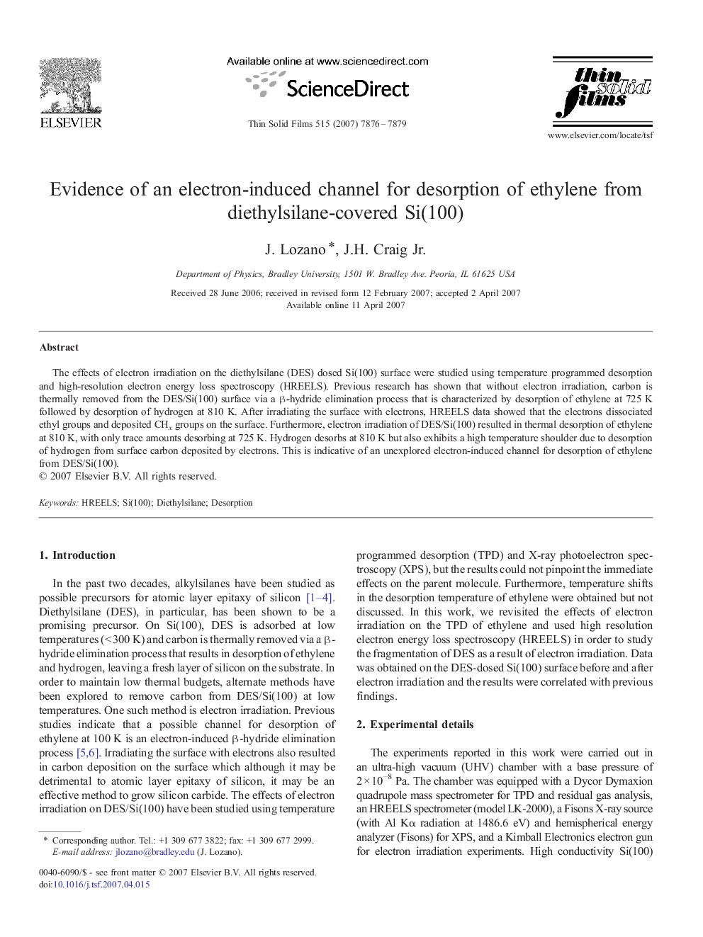 Evidence of an electron-induced channel for desorption of ethylene from diethylsilane-covered Si(100)