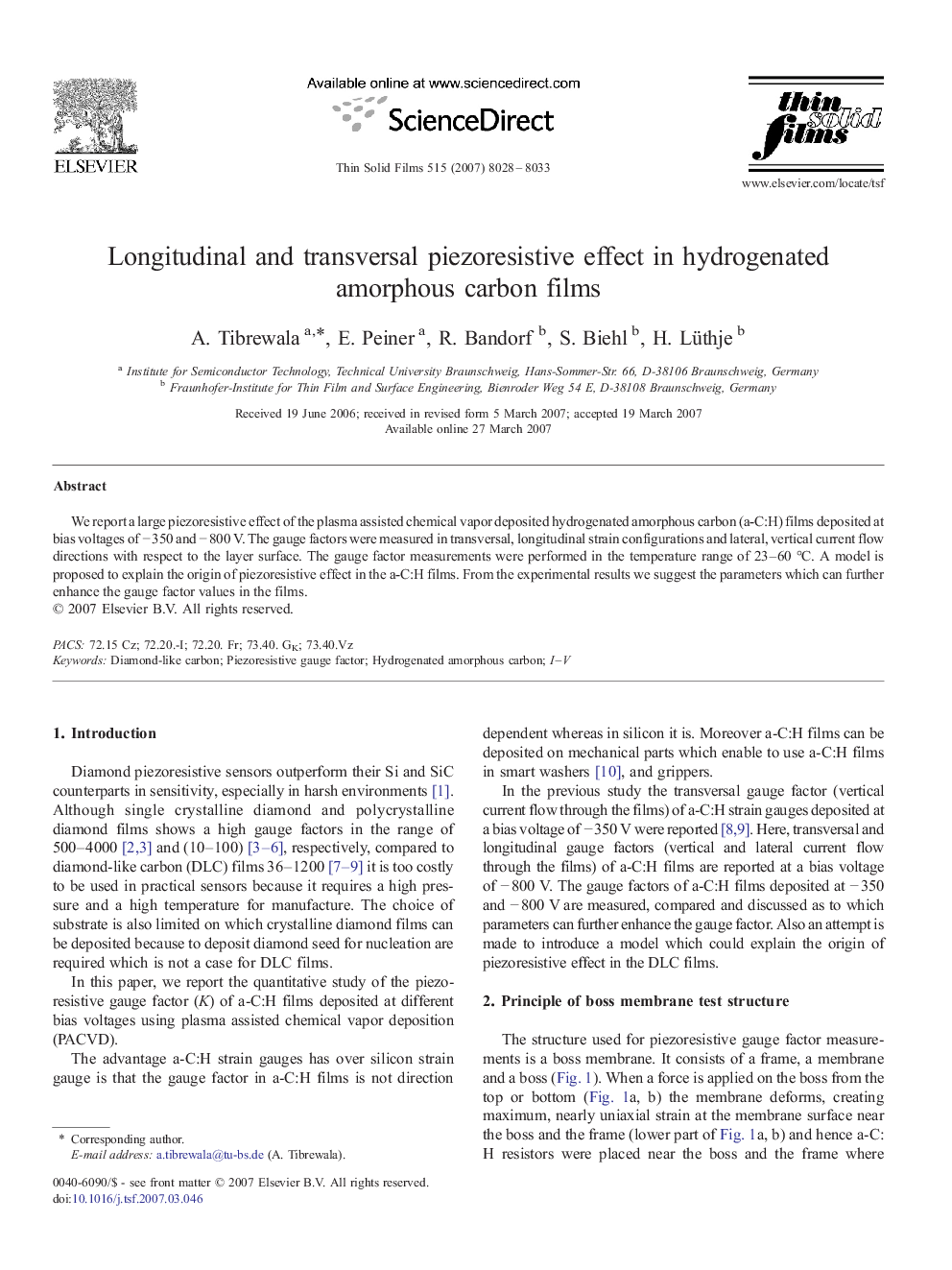 Longitudinal and transversal piezoresistive effect in hydrogenated amorphous carbon films