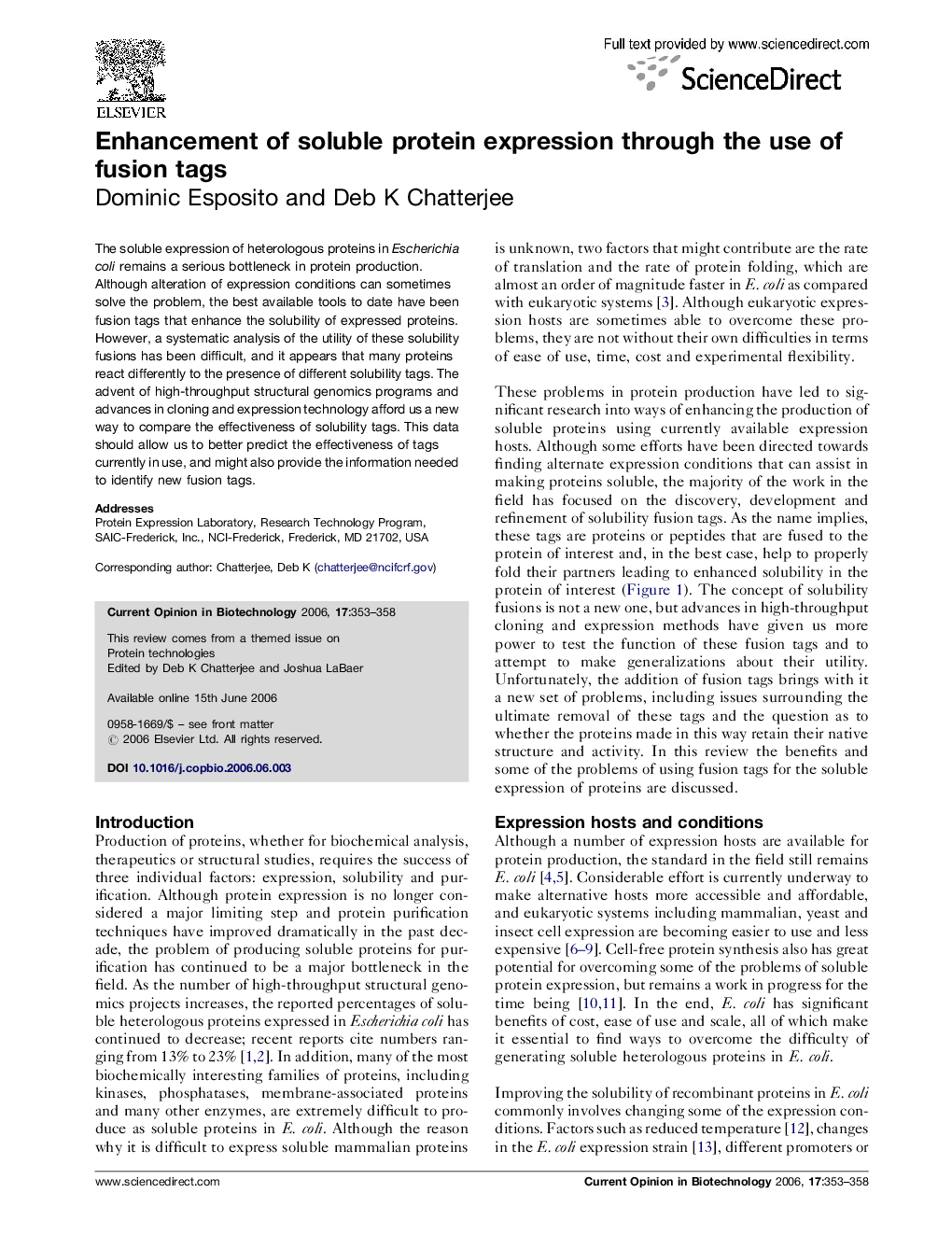 Enhancement of soluble protein expression through the use of fusion tags