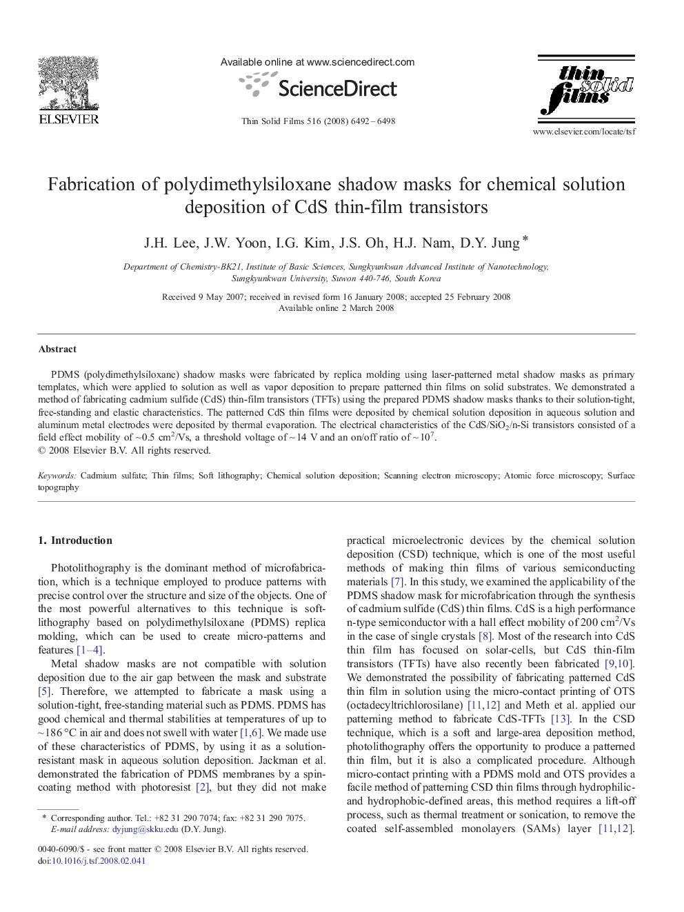 Fabrication of polydimethylsiloxane shadow masks for chemical solution deposition of CdS thin-film transistors