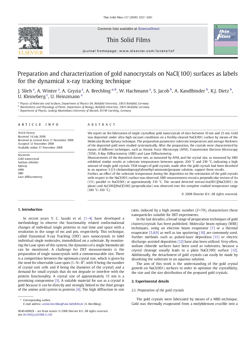 Preparation and characterization of gold nanocrystals on NaCl(100) surfaces as labels for the dynamical x-ray tracking technique