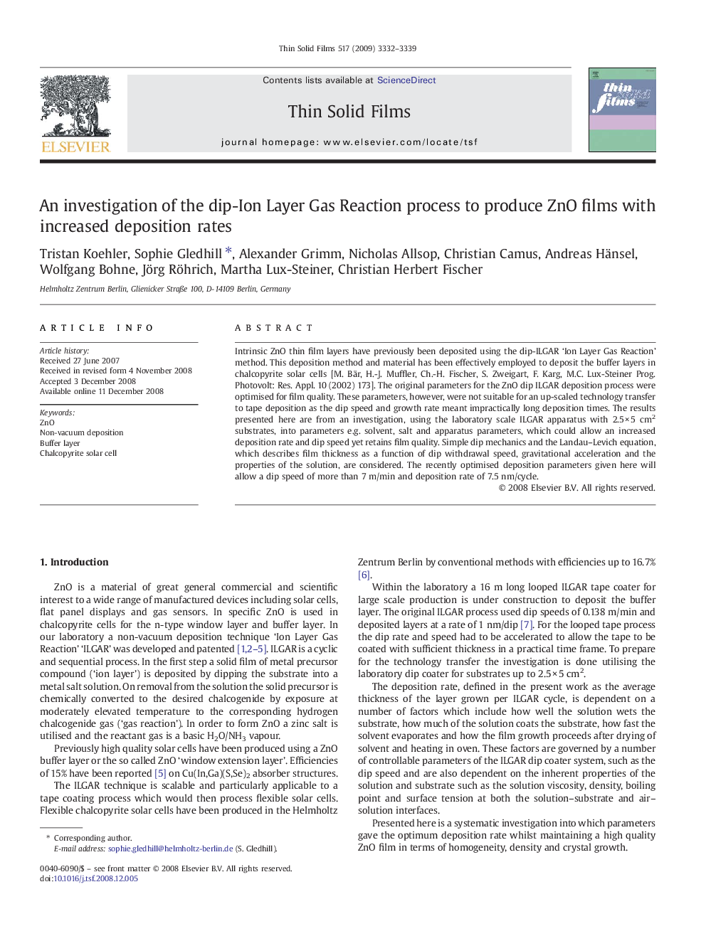 An investigation of the dip-Ion Layer Gas Reaction process to produce ZnO films with increased deposition rates