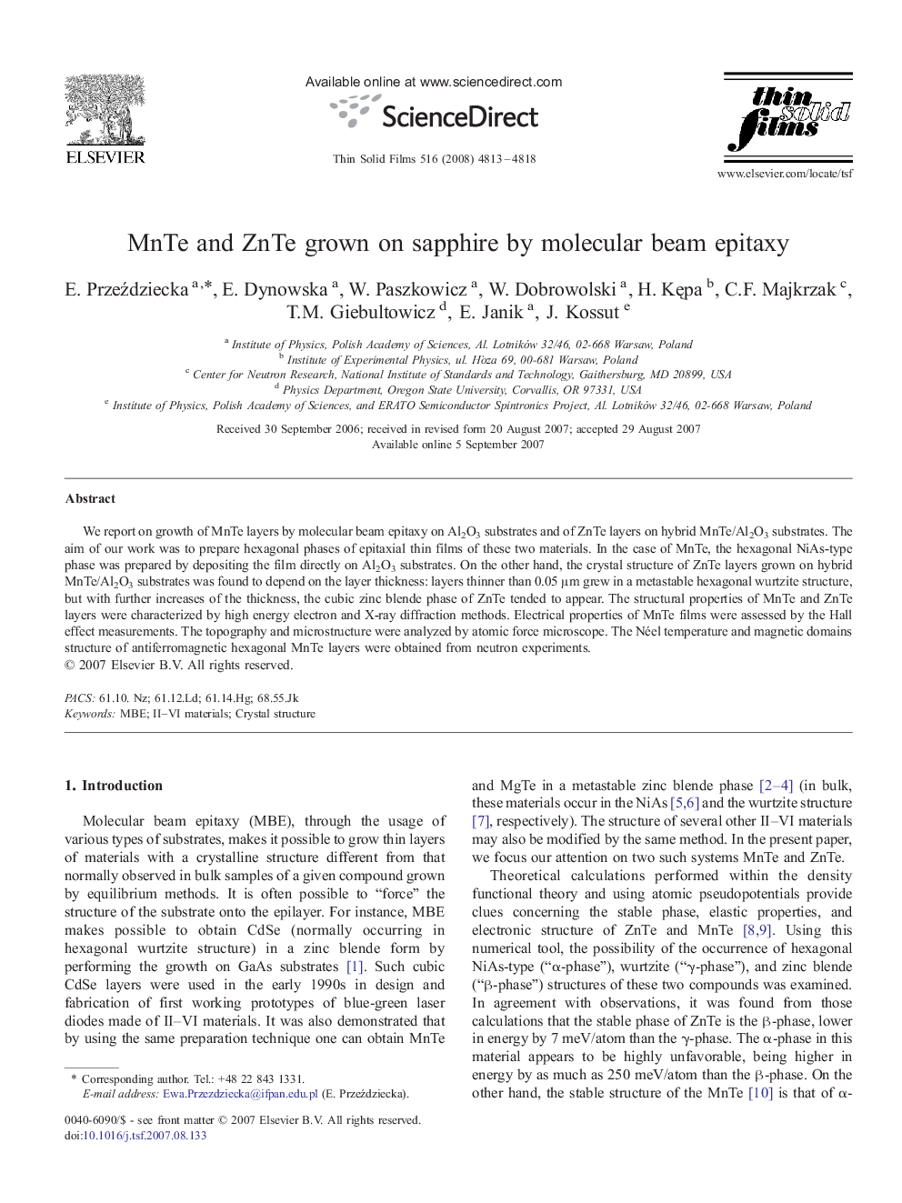 MnTe and ZnTe grown on sapphire by molecular beam epitaxy