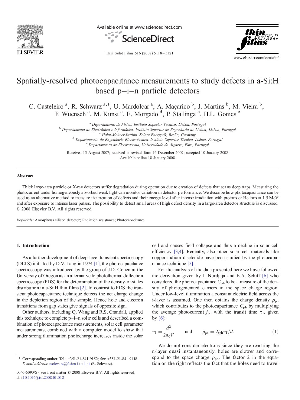 Spatially-resolved photocapacitance measurements to study defects in a-Si:H based p-i-n particle detectors