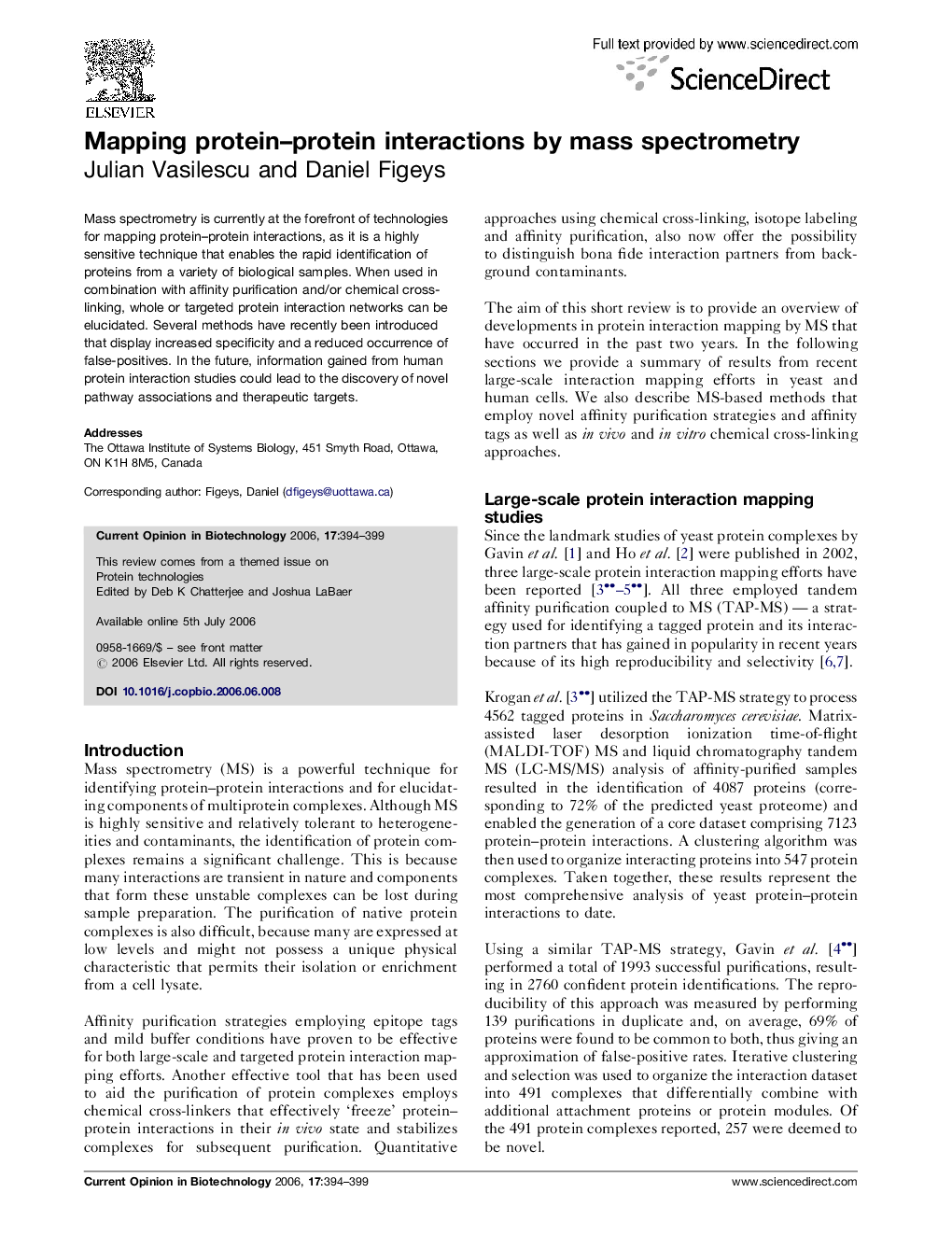 Mapping protein–protein interactions by mass spectrometry