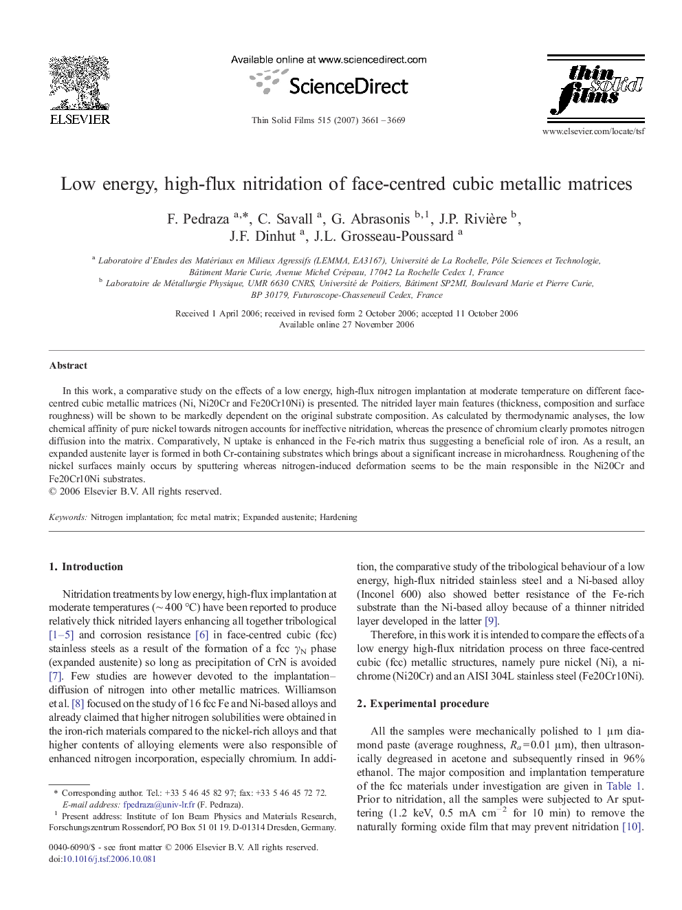 Low energy, high-flux nitridation of face-centred cubic metallic matrices