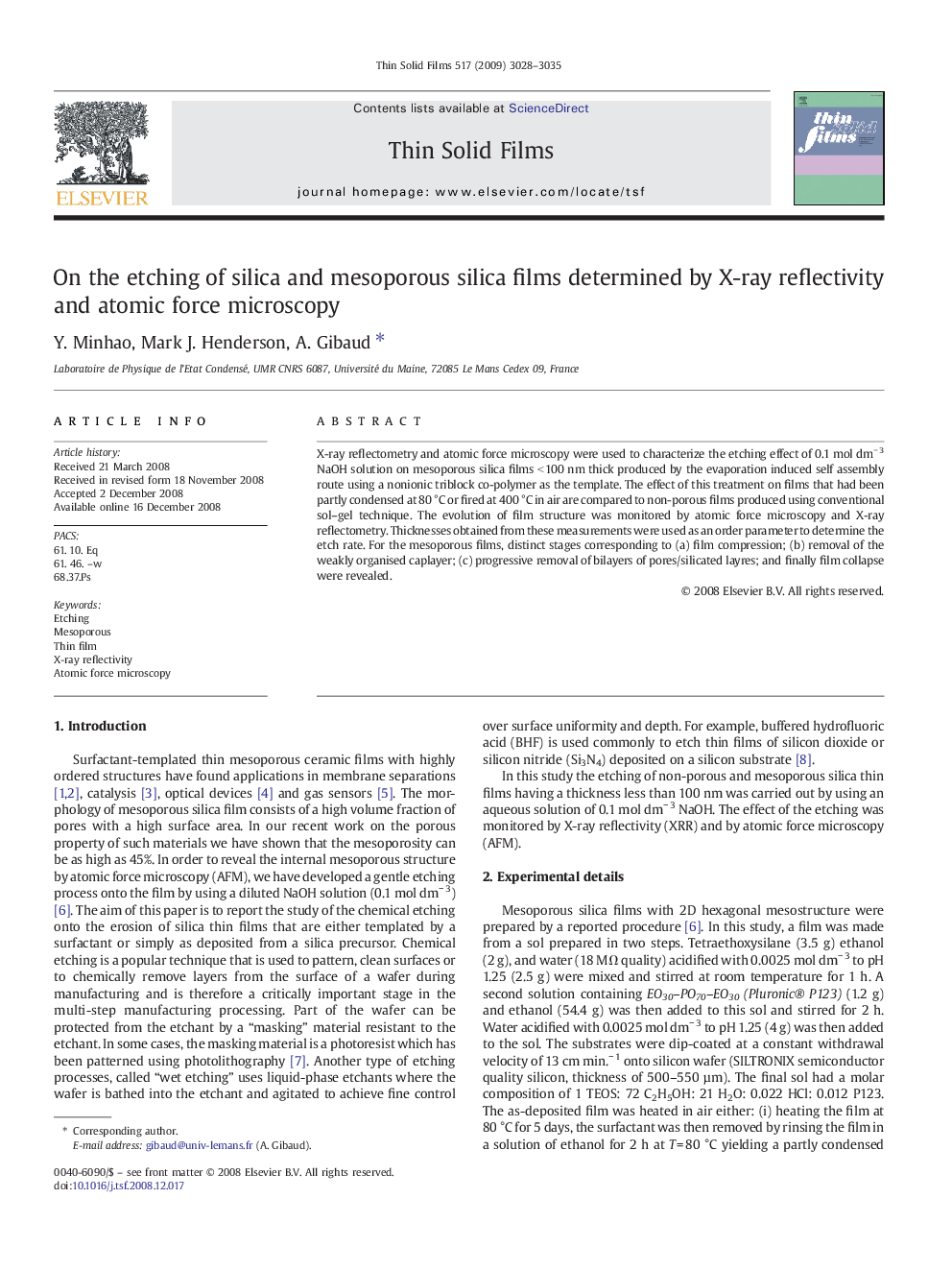 On the etching of silica and mesoporous silica films determined by X-ray reflectivity and atomic force microscopy