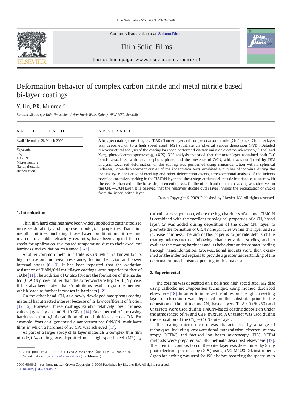 Deformation behavior of complex carbon nitride and metal nitride based bi-layer coatings