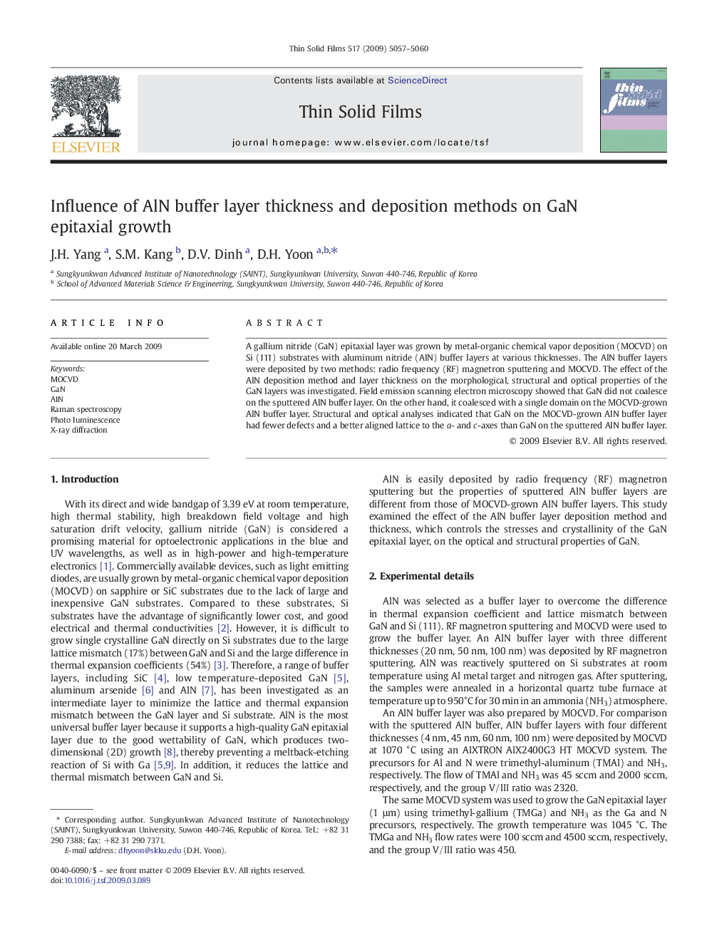 عکس صفحه اول مقاله: Influence of AlN buffer layer thickness and deposition methods on GaN epitaxial growth Influence of AlN buffer layer thickness and deposition methods on GaN epitaxial growth