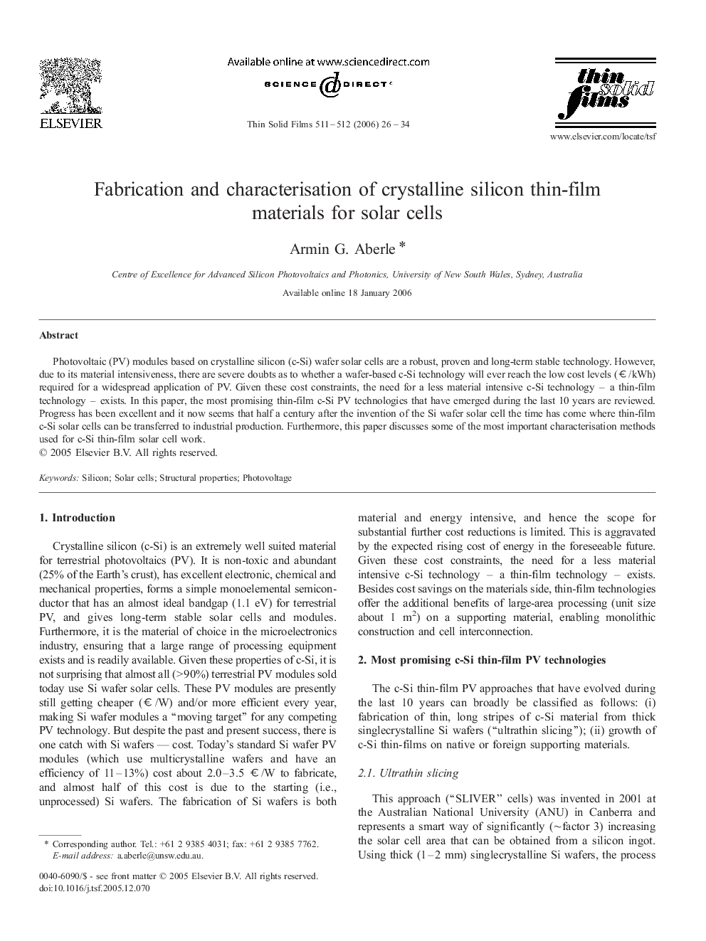 Fabrication and characterisation of crystalline silicon thin-film materials for solar cells