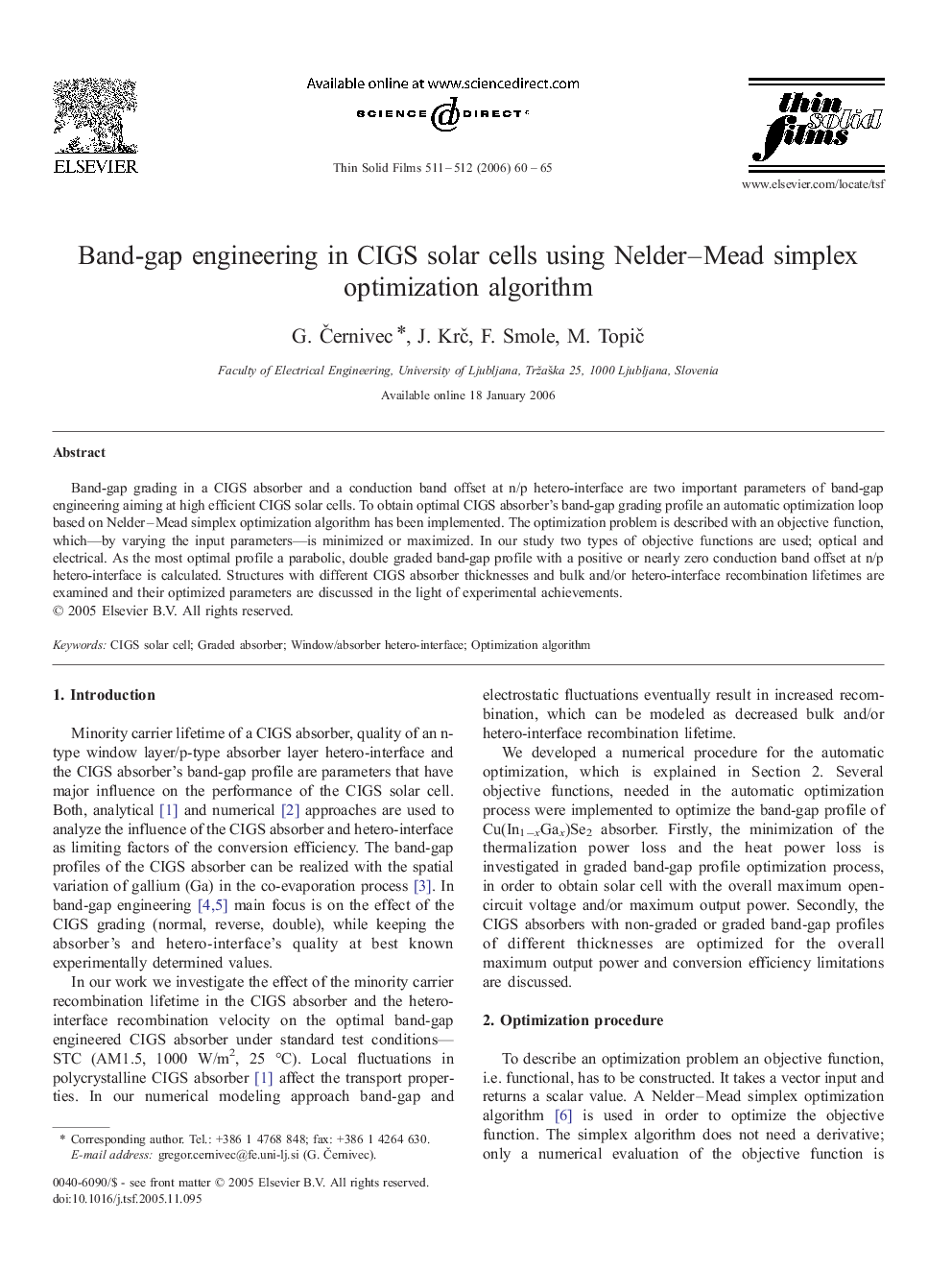 Band-gap engineering in CIGS solar cells using Nelder–Mead simplex optimization algorithm