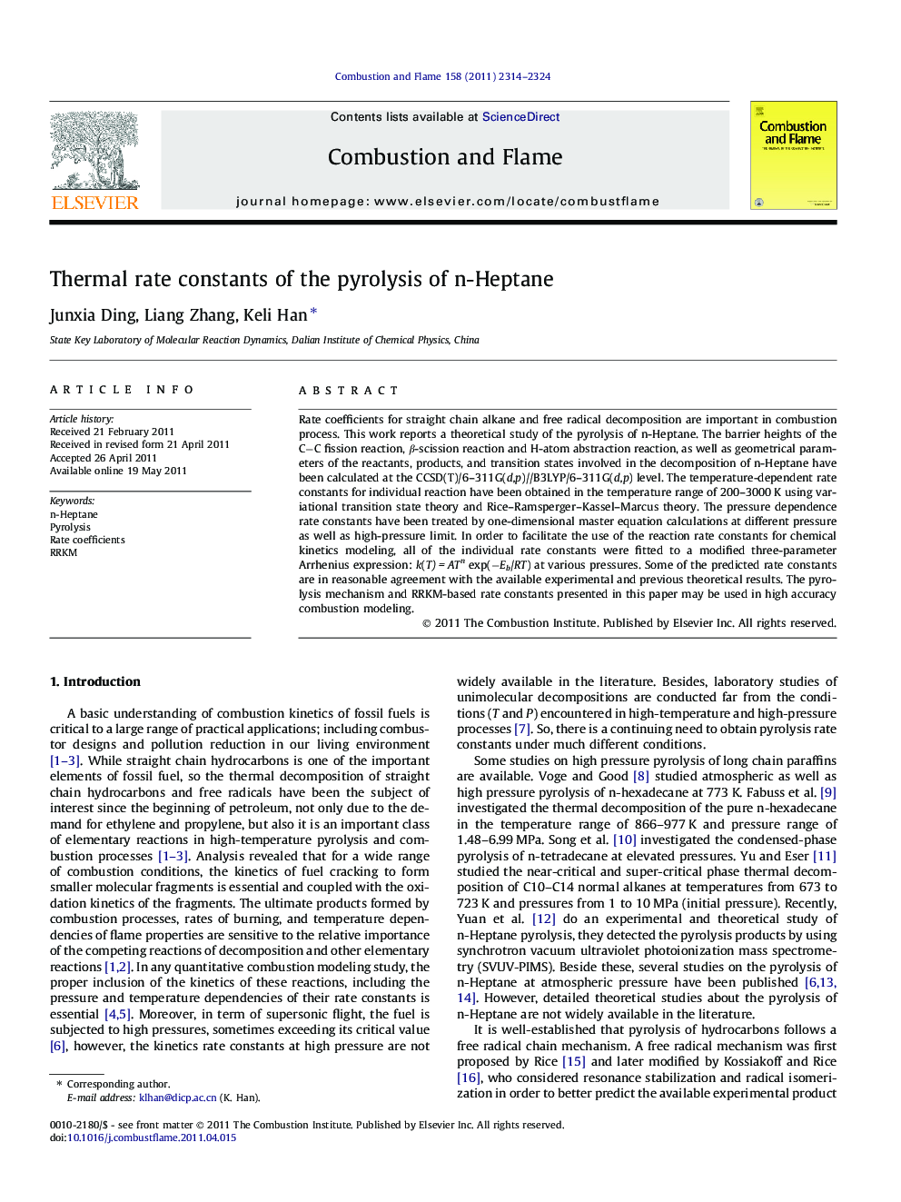 Thermal rate constants of the pyrolysis of n-Heptane