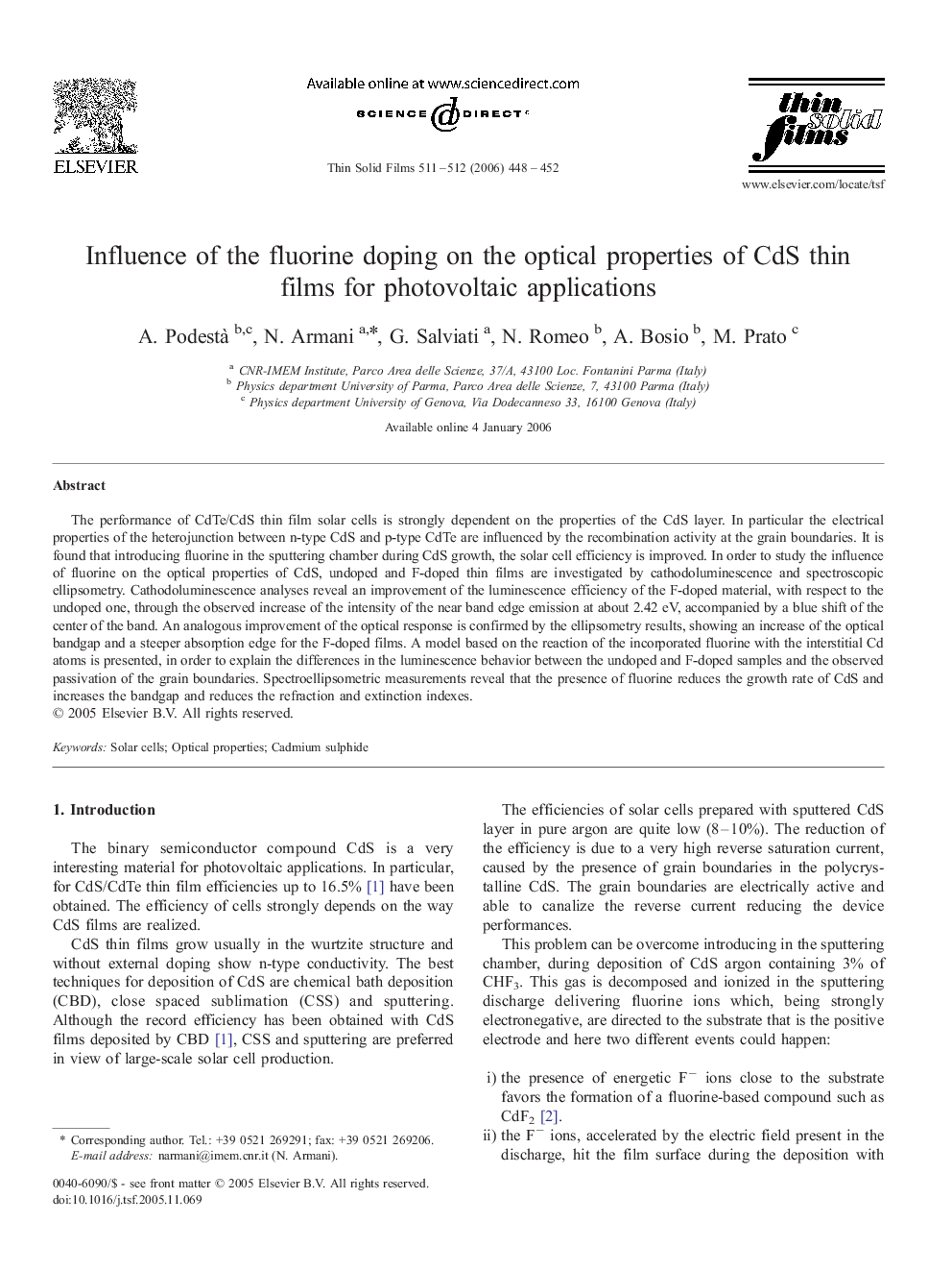 Influence of the fluorine doping on the optical properties of CdS thin films for photovoltaic applications