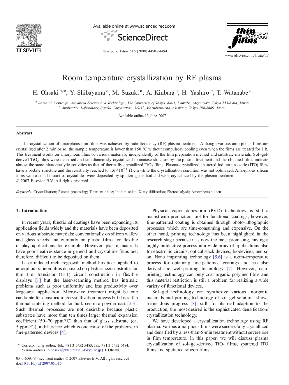 Room temperature crystallization by RF plasma