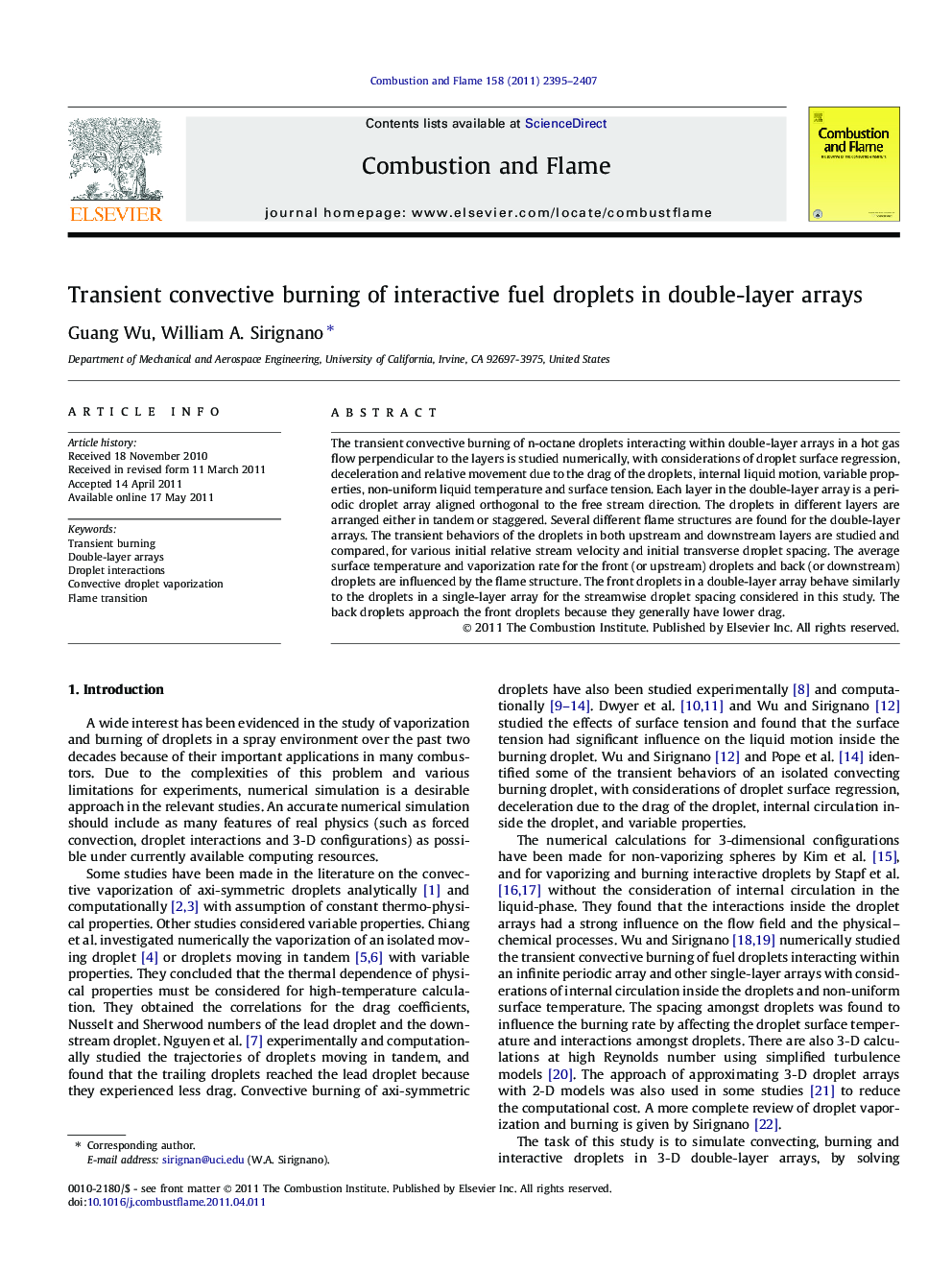 Transient convective burning of interactive fuel droplets in double-layer arrays