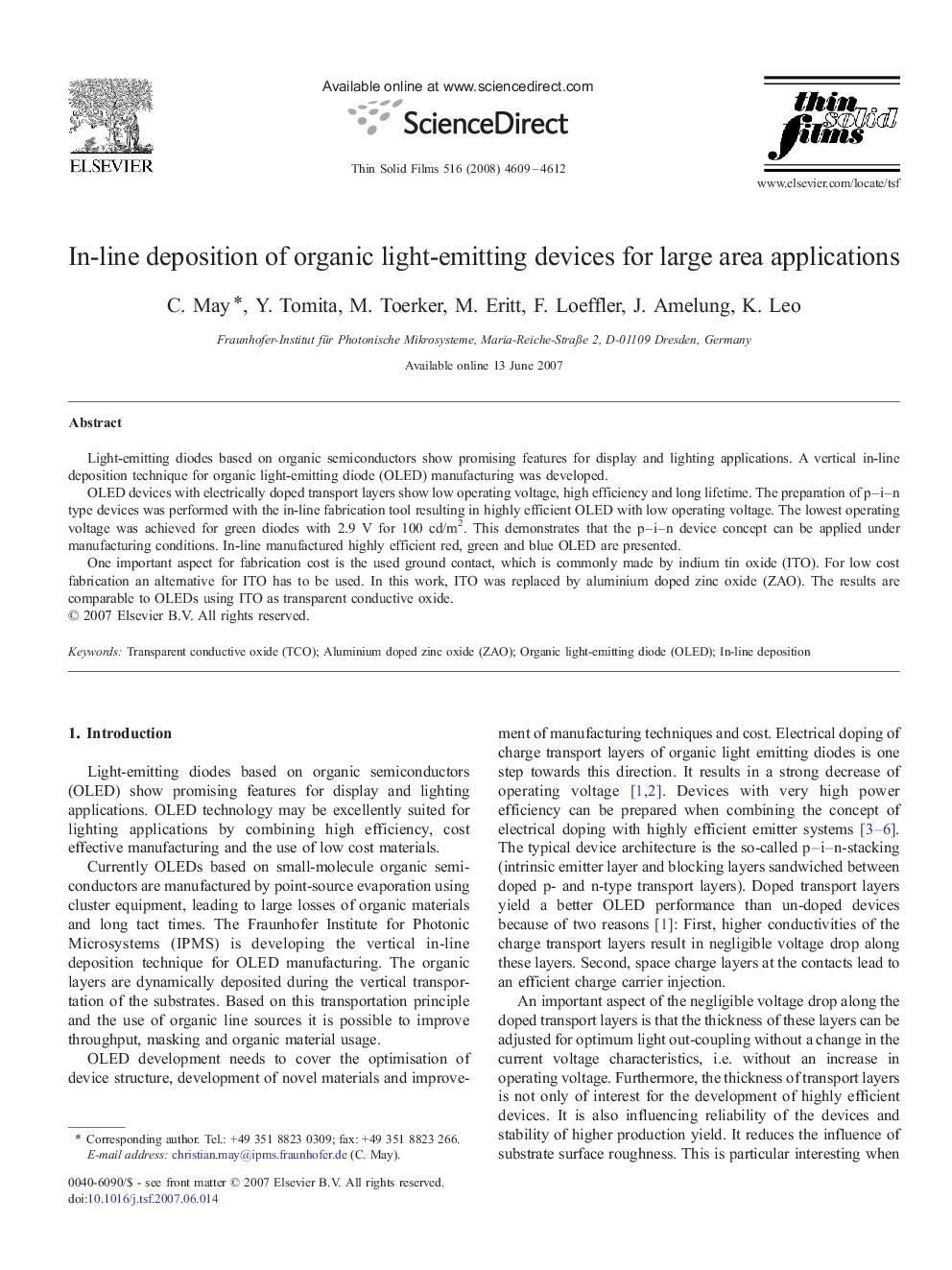 In-line deposition of organic light-emitting devices for large area applications