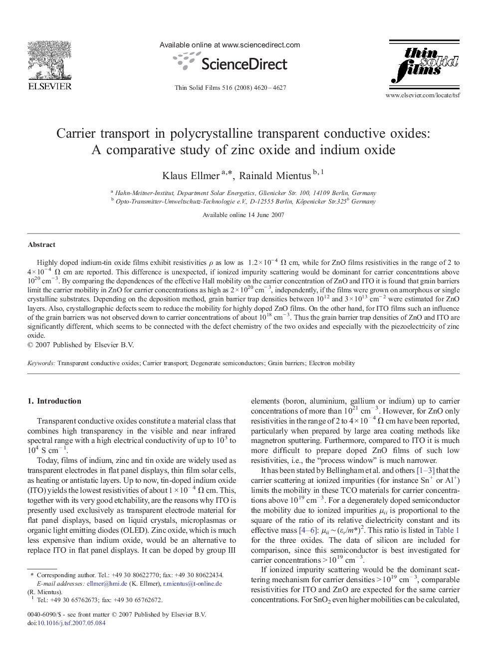 Carrier transport in polycrystalline transparent conductive oxides: A comparative study of zinc oxide and indium oxide