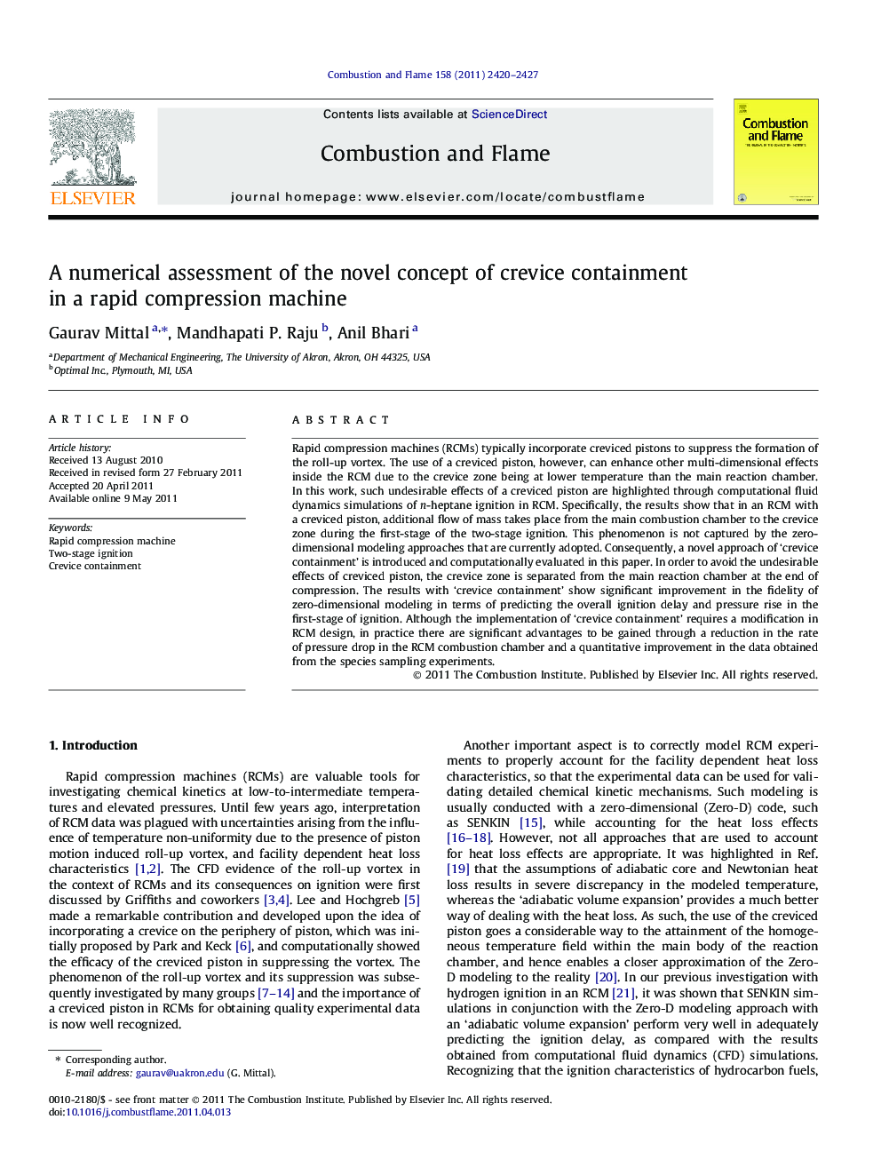 A numerical assessment of the novel concept of crevice containment in a rapid compression machine